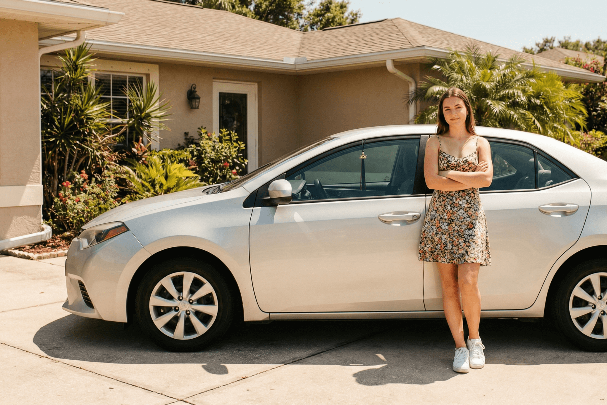 Inspecting a used car at Destin Autos
