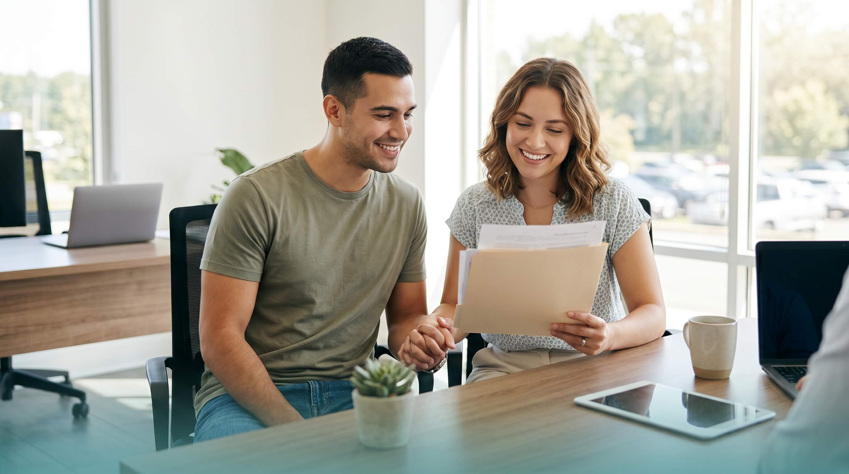 Military family celebrating approval for a used car loan in Florida