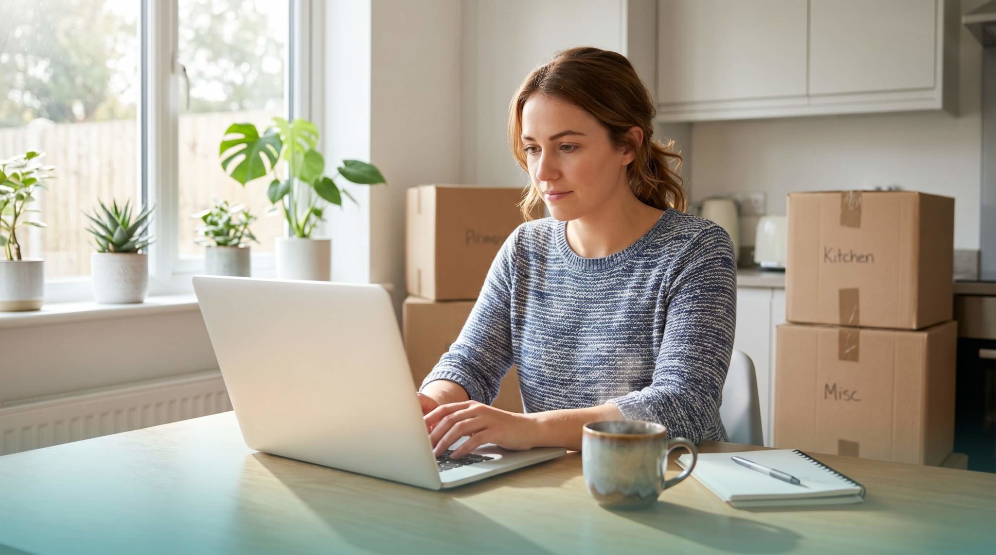 Military spouse applying for car pre-approval on a laptop before a PCS move