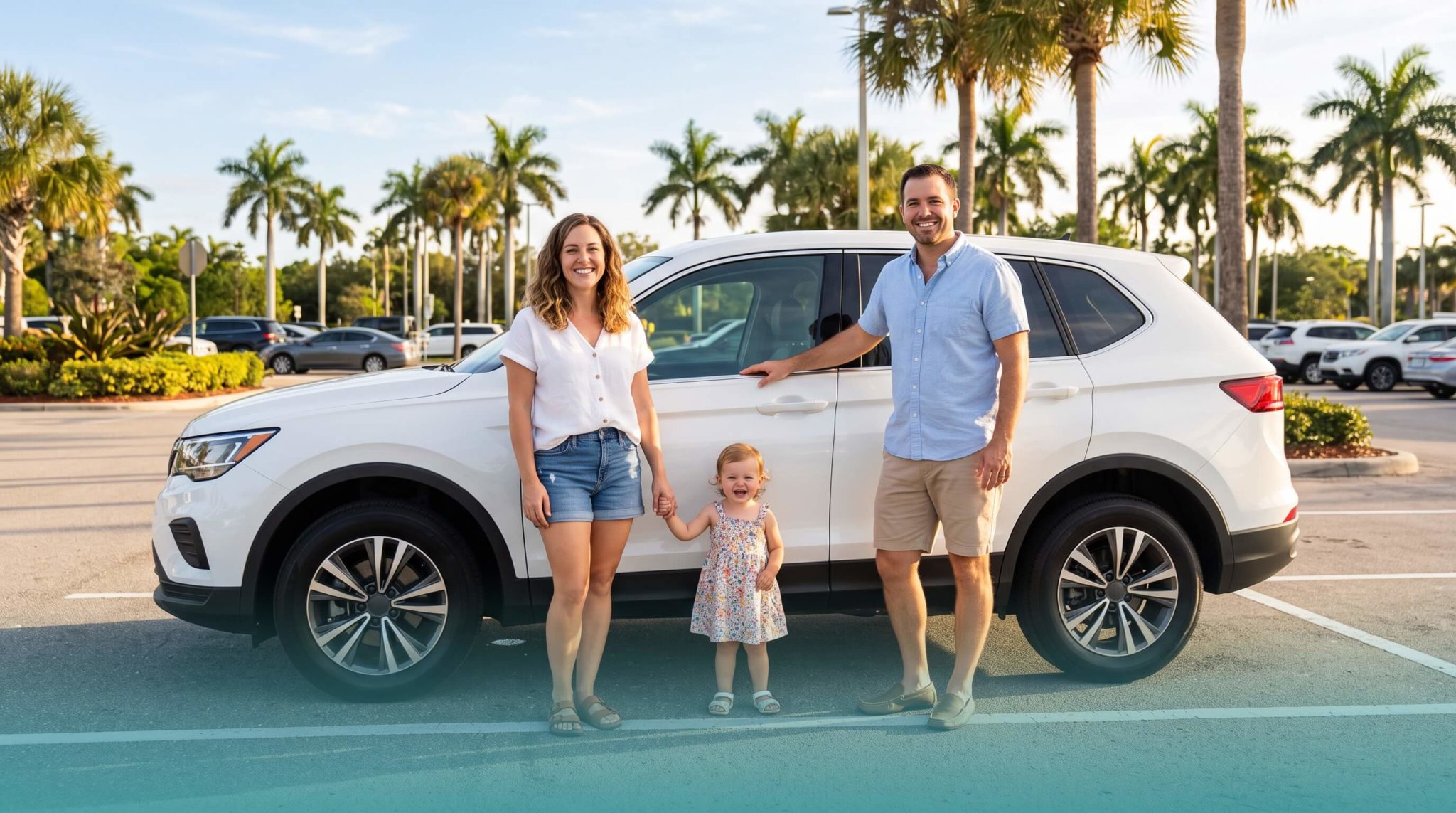 Family with their new used car in Fort Walton Beach