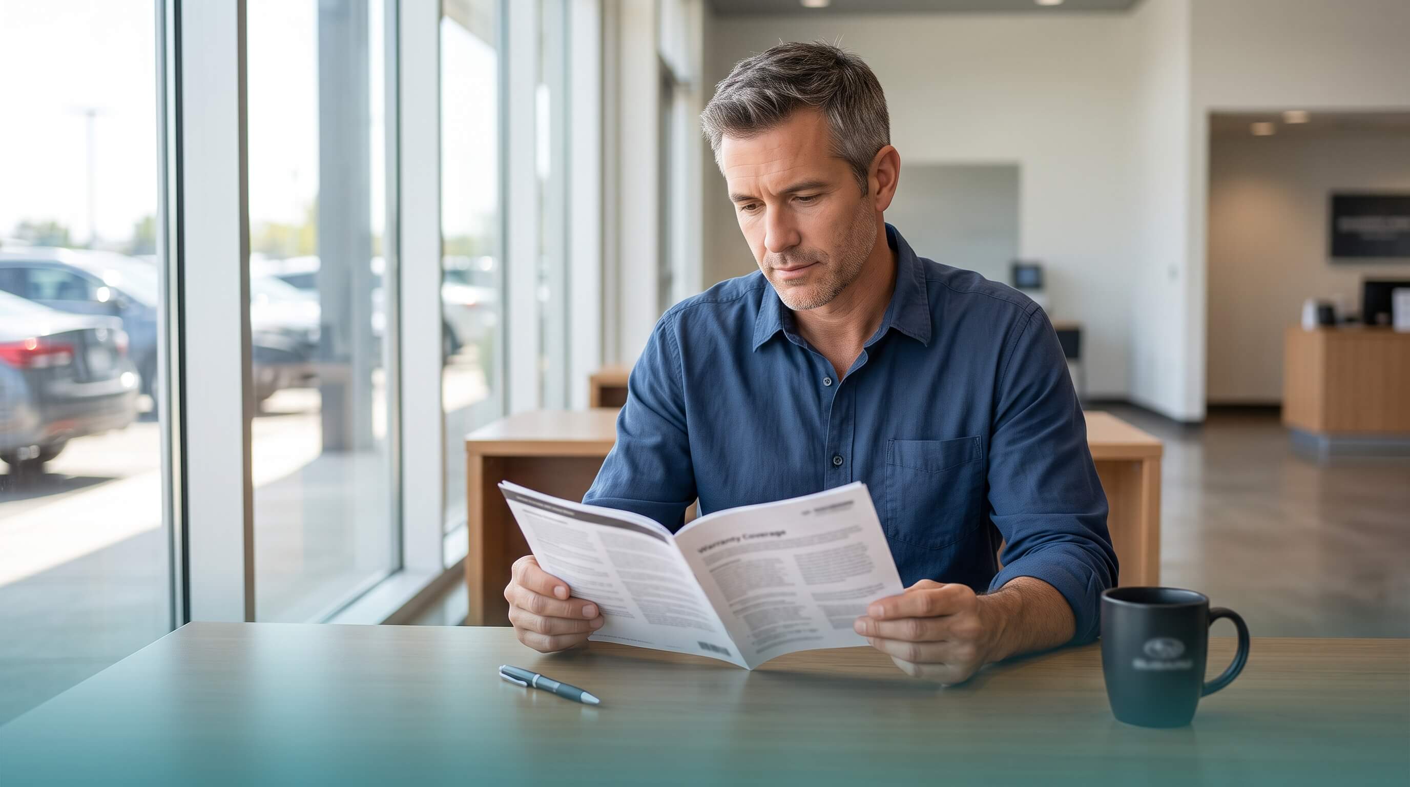 Buyer reviewing CPO warranty coverage documents at a Florida dealership